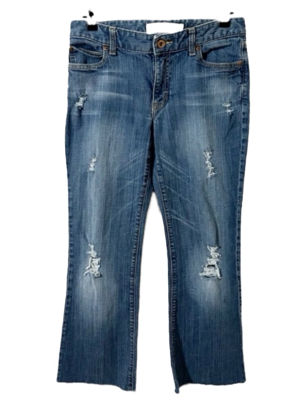 GAP Curvy Flare Ankle Distressed Denim Jeans Medium Wash Raw Hem Belt Loops 💙👖